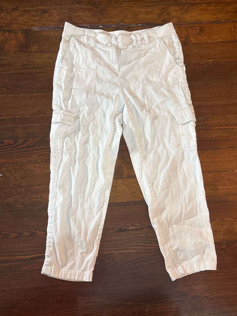 Chicos white linen blend lightweight cargo pants size 12
